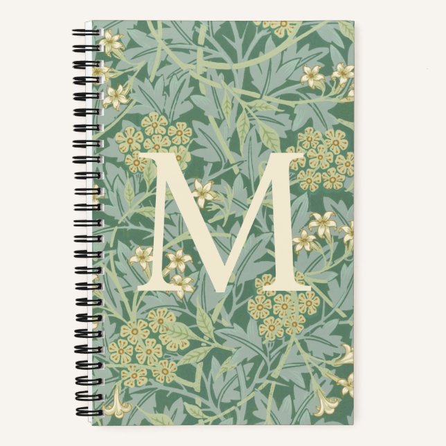 Elegantes Monogramm Grüne Jasmin-Blume Notizbuch (Vorderseite)