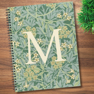 Elegantes Monogramm Grüne Jasmin-Blume Notizbuch