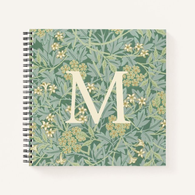 Elegantes Monogramm Grüne Jasmin-Blumen Notizbuch (Vorderseite)
