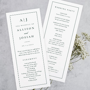 Elegantes Monogramm Grünes Hochzeitsprogramm Einladung