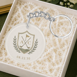 Elegantes Monogramm Hochzeit Golf Wappen Schlüsselanhänger
