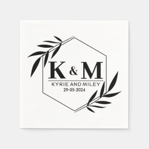 elegantes Monogramm Hochzeit Schwarz und Weiß Serviette