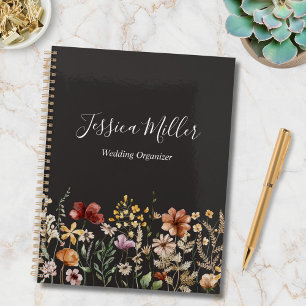 Elegantes Monogramm Hübsche Aquarell-Wildblume Planer