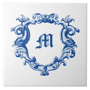 Elegantes Monogramm im Delfinkartuschen-Template Fliese