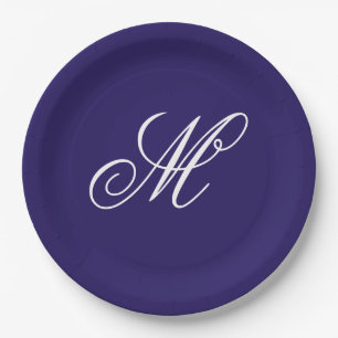 Elegantes Monogramm in Navyblau Anfangsbuchstabe  Pappteller
