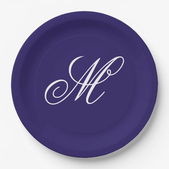 Elegantes Monogramm in Navyblau Anfangsbuchstabe  Pappteller (Vorderseite)