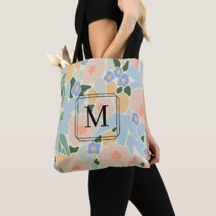 Elegantes Monogramm in Rosa-Blau-Blumenmuster