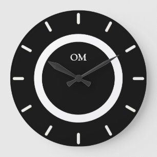 Elegantes Monogramm in Schwarz und Weiß Große Wanduhr