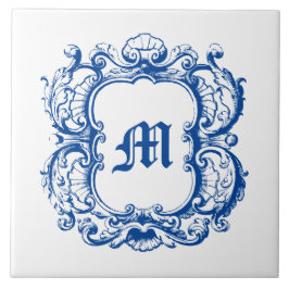 Elegantes Monogramm in Sea Muschel Cartouche-Templ Fliese