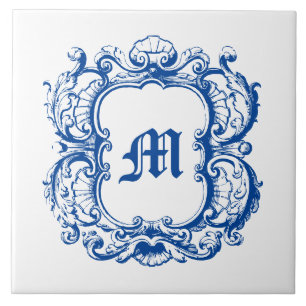 Elegantes Monogramm in Sea Muschel Cartouche-Templ Fliese