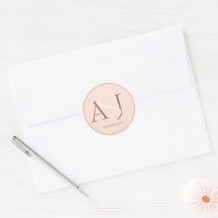 Elegantes Monogramm in warmen erdigen Tönen Hochze Runder Aufkleber