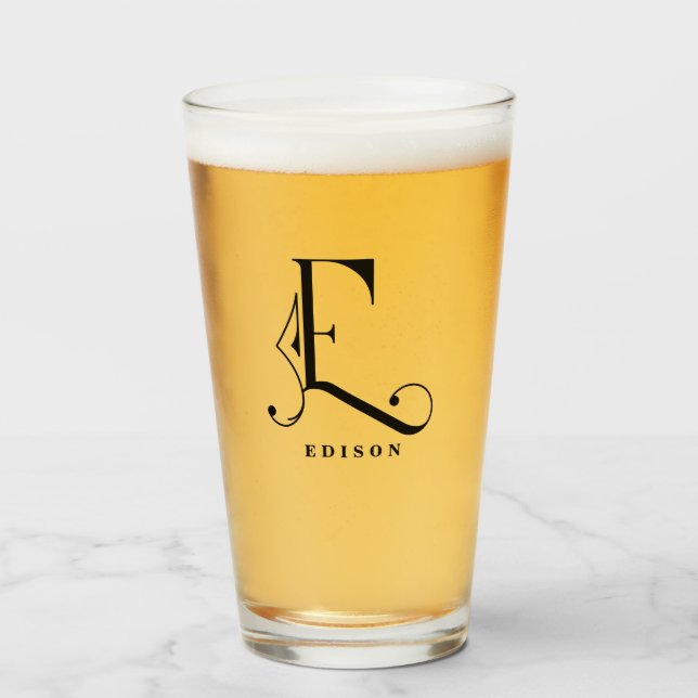 Elegantes Monogramm Initiale E mit Nachnamen Glass Glas (Vorne (Gefüllt))