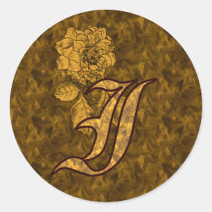 Elegantes Monogramm Initiale I Gold-Pfingstrose-Bl Runder Aufkleber