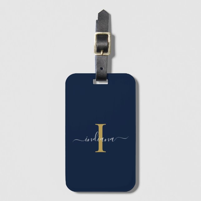 Elegantes Monogramm Initialskript Name Reise Gepäckanhänger (Vorderseite Vertikal)
