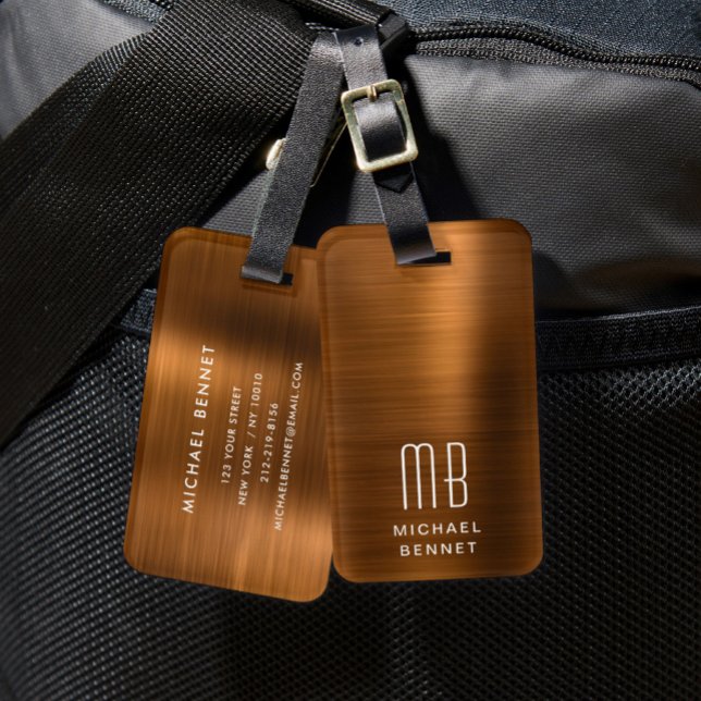 Elegantes Monogramm Kupfer Gepäckanhänger (Elegant Monogram Copper Luggage Tag)