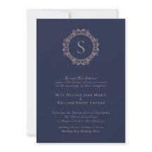 Elegantes Monogramm Kupfer-Rosé Navy-Hochzeit