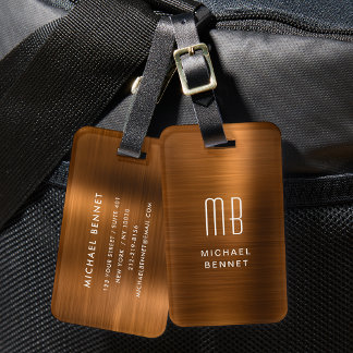 Elegantes Monogramm Kupferbraun Gebürstet Metallis Gepäckanhänger