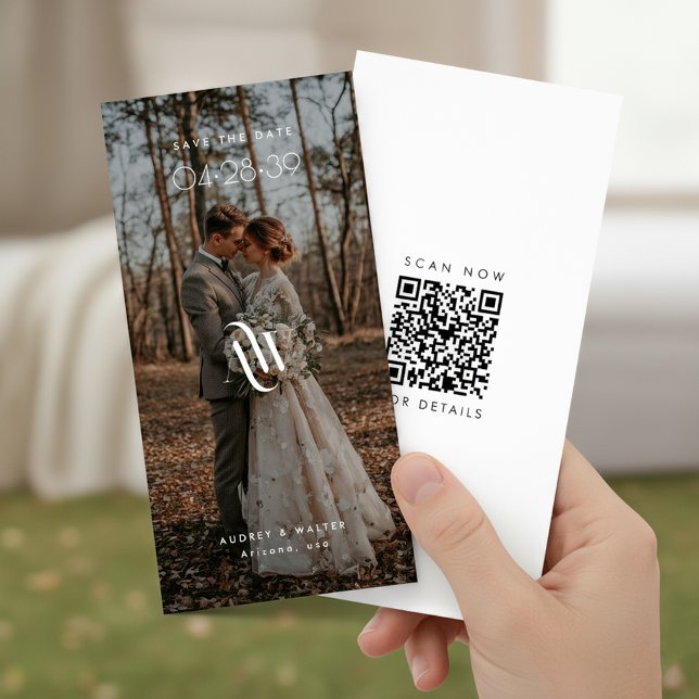 Elegantes Monogramm-Lesezeichen QR-Code Rustikales Save The Date (Von Creator hochgeladen)