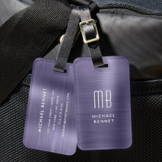 Elegantes Monogramm Lila Metall gebürstet Gepäckanhänger