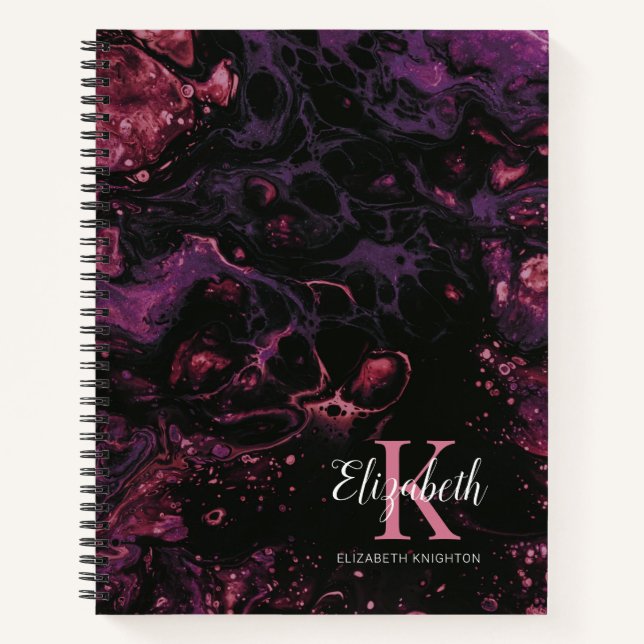 Elegantes Monogramm Lila Skript Notizbuch (Vorderseite)