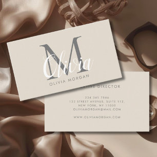 Elegantes Monogramm-Logo beige grau beruflich Visitenkarte