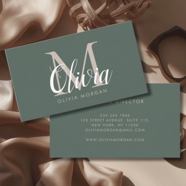Elegantes Monogramm-Logo grün professionell Visitenkarte (Von Creator hochgeladen)