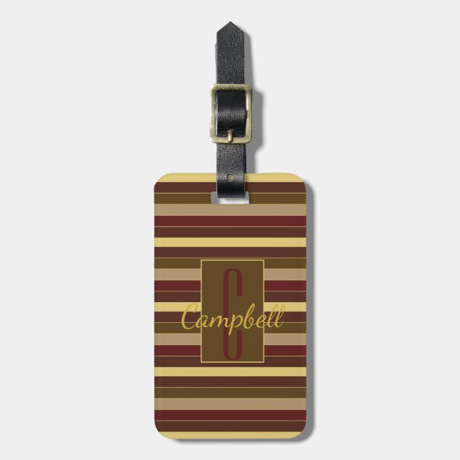 ELEGANTES MONOGRAMM MASKULINE BROWN STRIPE PATTERI GEPÄCKANHÄNGER (Vorderseite vertikal)