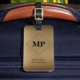 Elegantes Monogramm metallic messingfarben gebürst Gepäckanhänger