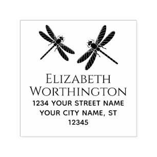 Elegantes Monogramm mit 2 Libellen und Namen als R Permastempel