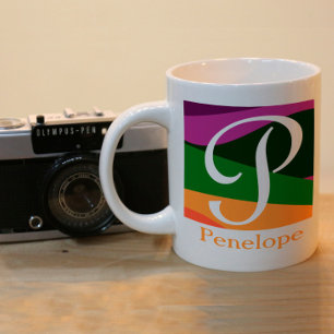 Elegantes Monogramm mit geometrischem Design Zweifarbige Tasse