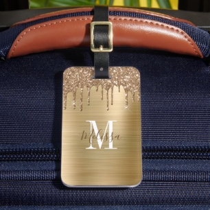 Elegantes Monogramm mit Gold Glittertropfen Gepäckanhänger