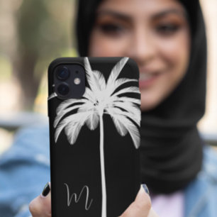 Elegantes Monogramm mit Palme in Schwarz-Weiß Case-Mate iPhone Hülle