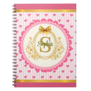 Elegantes Monogramm mit rosa Herzen und Rosen Notizblock