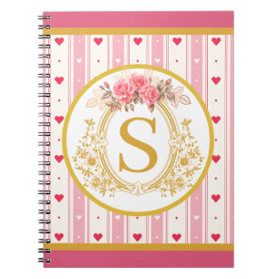 Elegantes Monogramm mit rosa Herzen und Rosen Notizblock