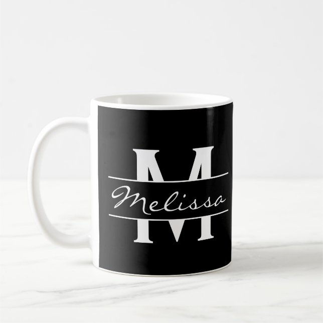 Elegantes Monogramm mit schwarz-weißem Namen Kaffeetasse (Links)