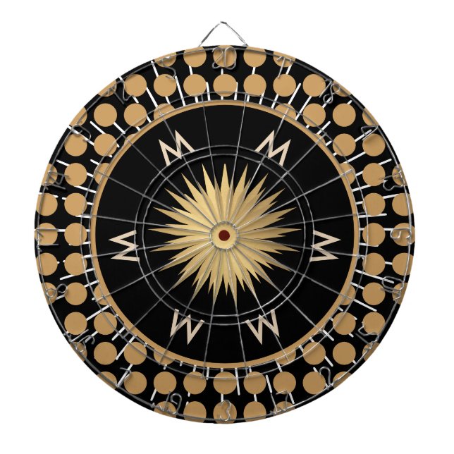Elegantes Monogramm mit schwarzem Goldpunktmuster Dartscheibe (vorne)