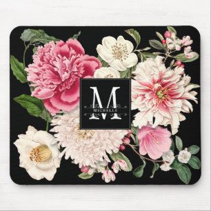 Elegantes Monogramm mit schwarzen, vintage florale Mousepad