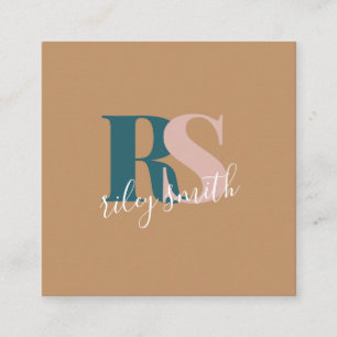 Elegantes Monogramm moderne braun aquamarin berufl Quadratische Visitenkarte