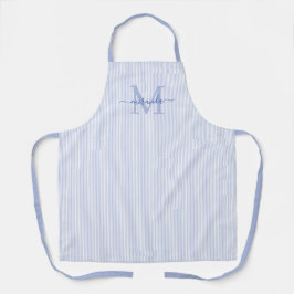 Elegantes Monogramm-Name Blau gestreift Schürze