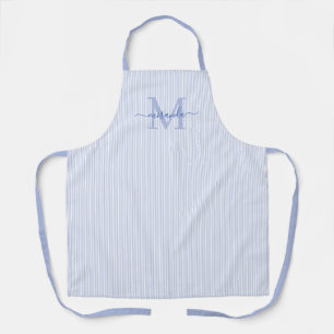 Elegantes Monogramm-Name Blau gestreift Schürze