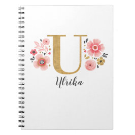 Elegantes Monogramm Name Floral White Pink Script Notizblock