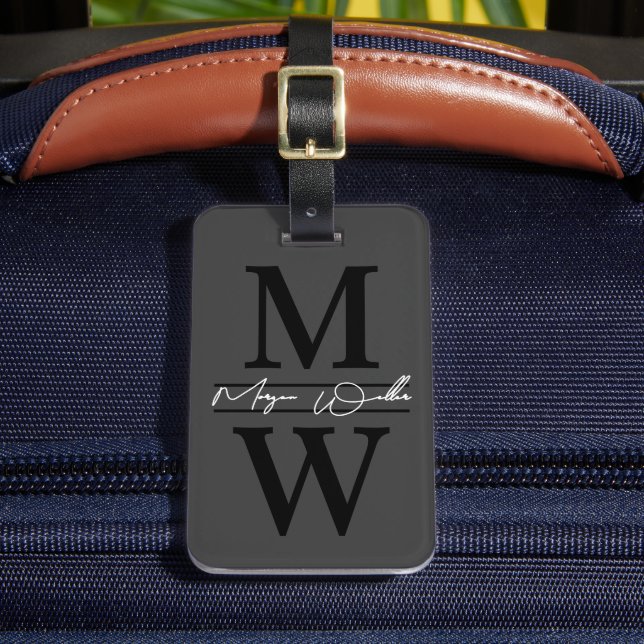 Elegantes Monogramm Name Gepäckanhänger (Vorderseite Insitu 2)
