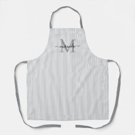 Elegantes Monogramm-Name Graustreifen Schürze