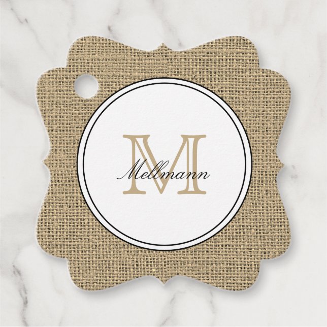 Elegantes Monogramm Name Landhausstil Jute Geschenkanhänger (Vorderseite)