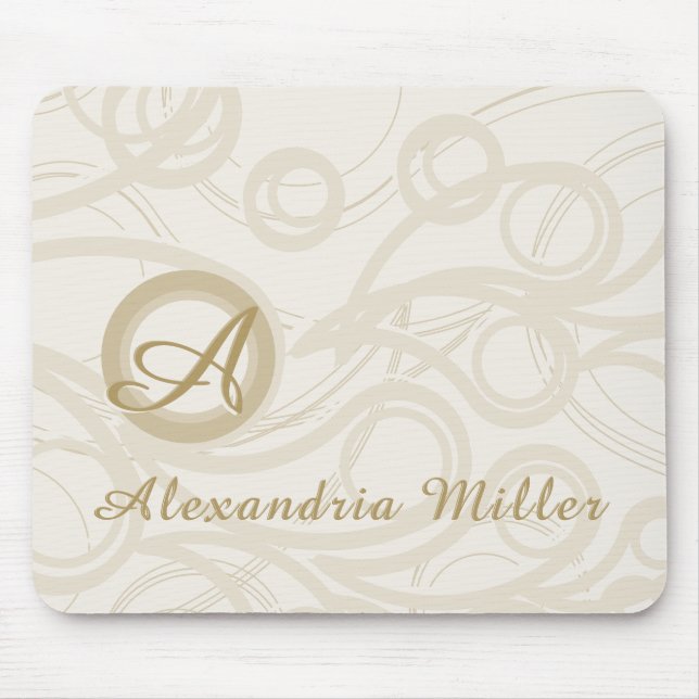 Elegantes Monogramm Name Linen Swirl Muster Mousepad (Vorne)
