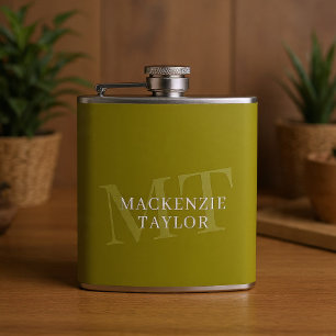 Elegantes Monogramm Name Personalisierter Text Flachmann