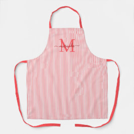 Elegantes Monogramm-Name Rot gestreift Schürze