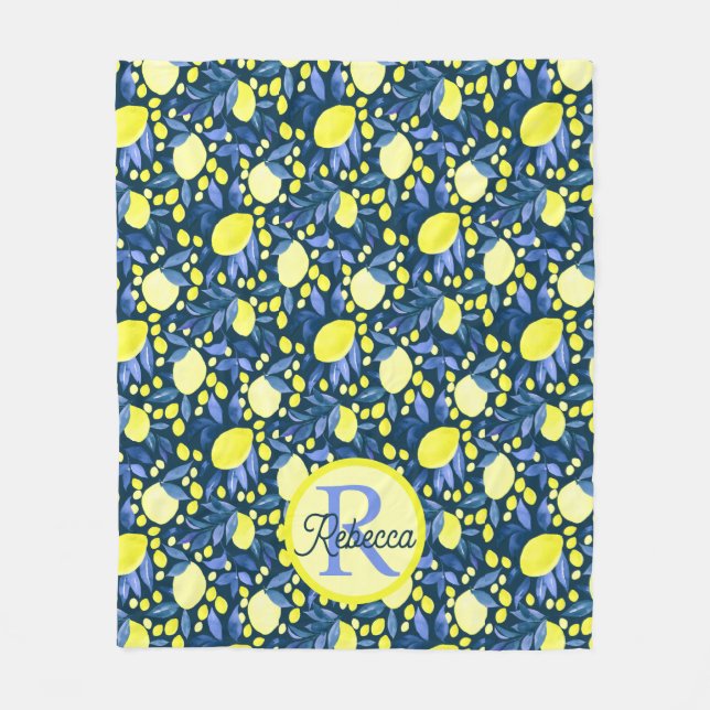 Elegantes Monogramm Name Rustikal Citrus Lemmonen  Fleecedecke (Vorderseite)