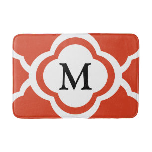 Elegantes Monogramm Orange Quatrefolienmuster Badematte