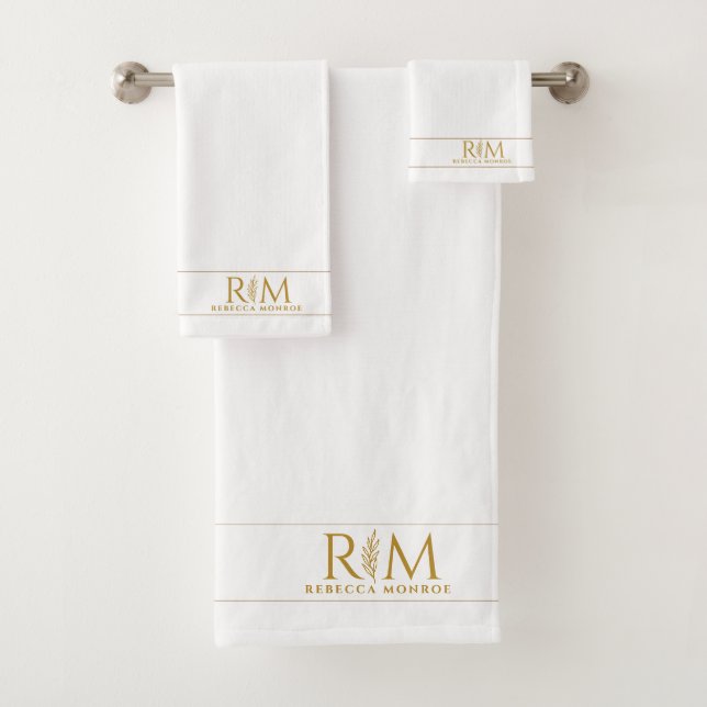 Elegantes Monogramm Paar Gold Name Monogramm Badhandtuch Set (Insitu)
